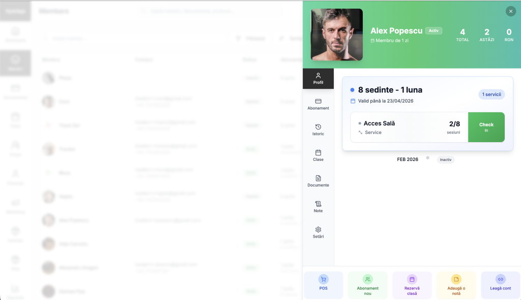 SmartGym — membri, abonamente și personal
